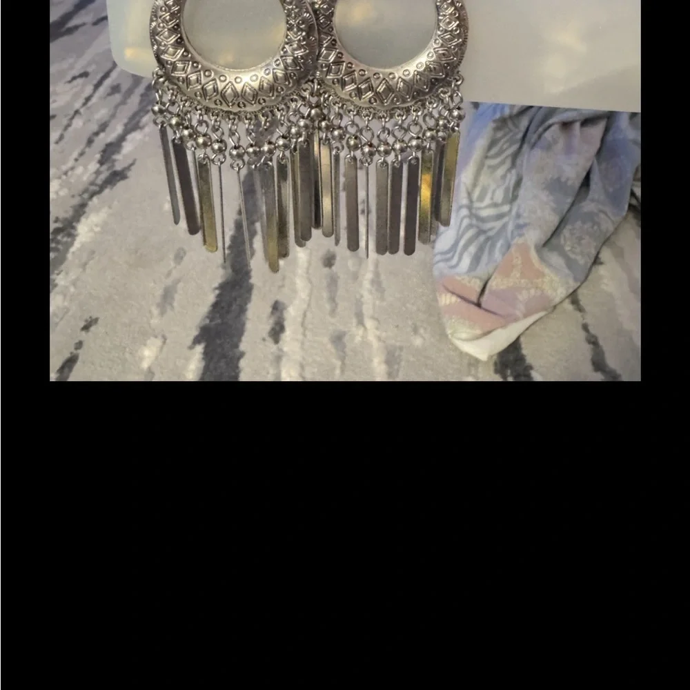 Chico's Silver Tone Crescent Dangle Earrings - Boho Chic Fringe